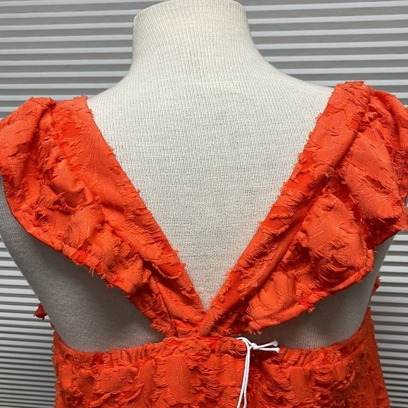 LC Lauren Conrad NWT Coral Ruffled Sleeve Square Neck Cross Back Top - Picture 7 of 12